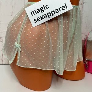 VS S XL MESH POLKA DOT BOW SLEEP SHORTS PAJAMAS LOUNGE SHEER SLITS